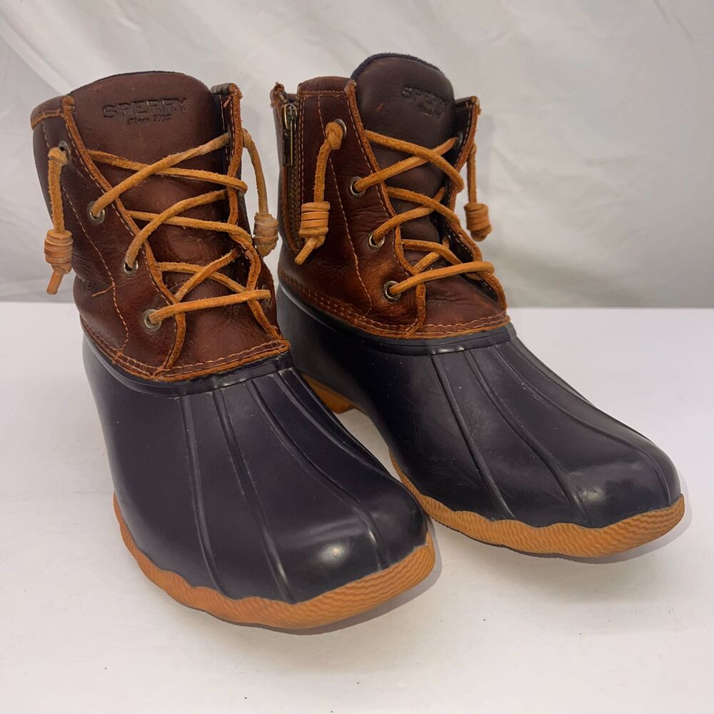 Sperry Top Sider Saltwater Waterproof Duck Boots Brown Navy Blue Women's Size 9